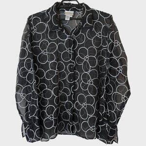 Coldwater Creek Floral Printed Silk Shirt Black Women's Size 3X Button-Up Blouse